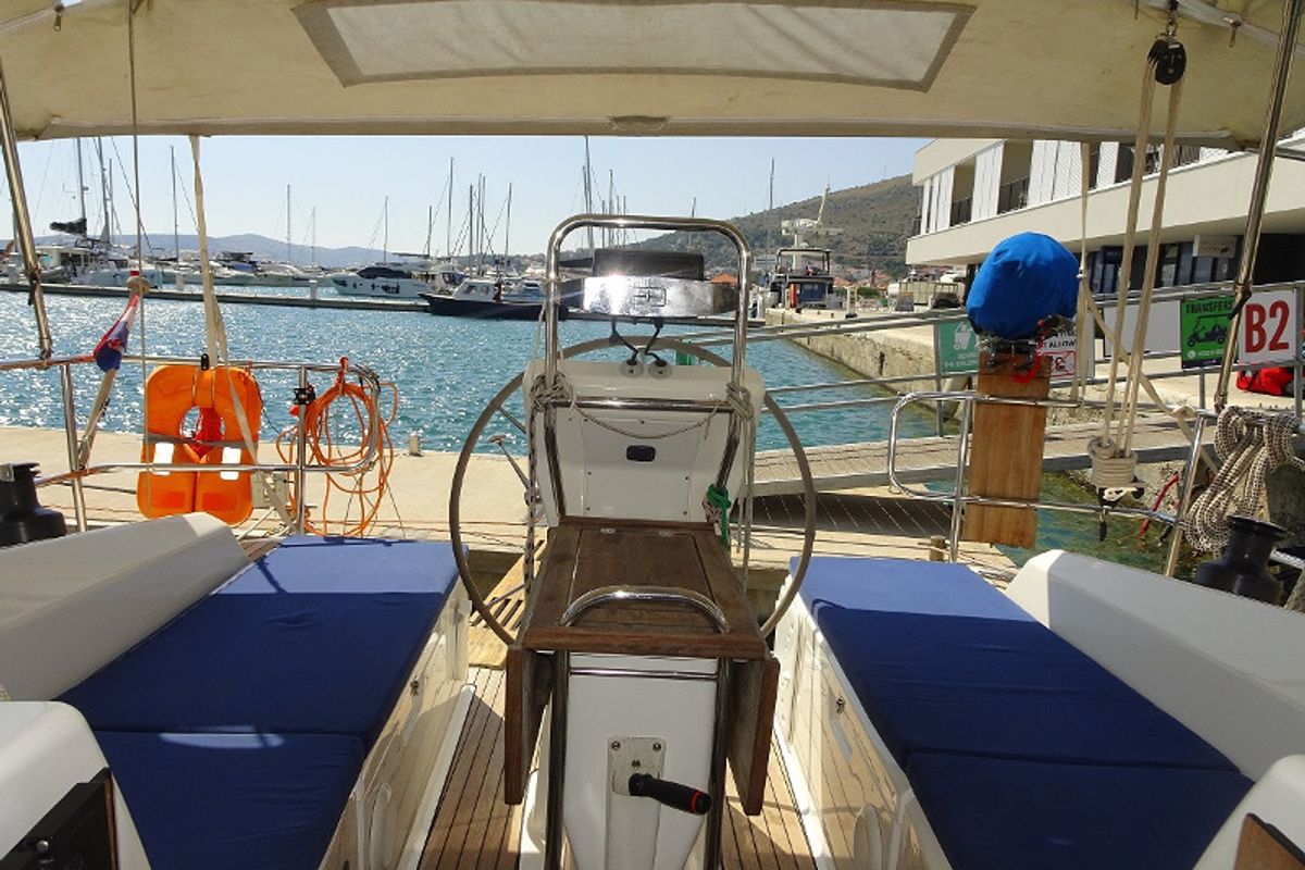 Cockpit of ADORA, a Bavaria Cruiser 36 sailboat at Primošten, Croatia