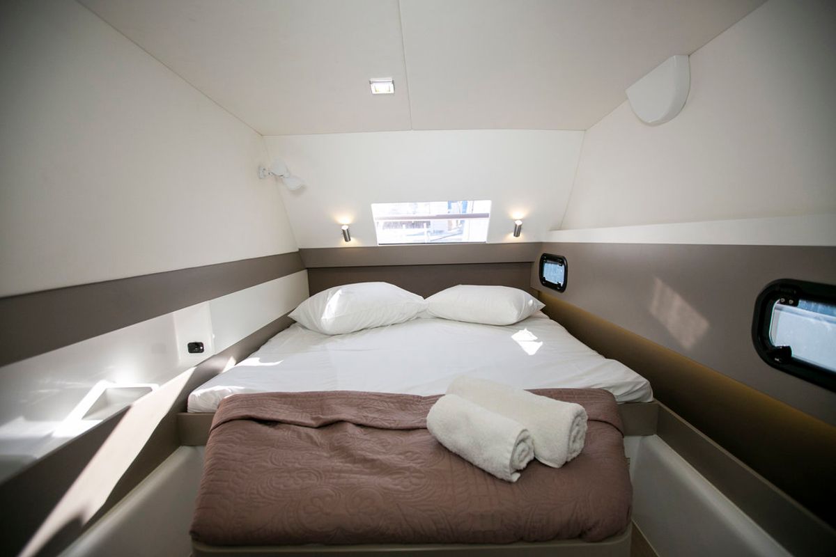 Cabin on Eleni, a Bali 4.3 catamaran at Sipias Municipal Unit, Greece
