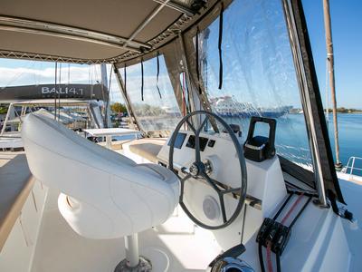 Cockpit of Eleni, a Bali 4.3 catamaran at Sipias Municipal Unit, Greece