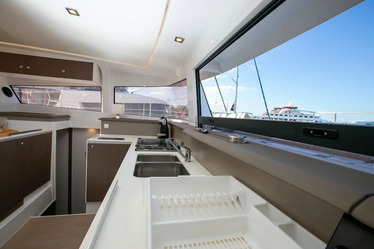 Galley of Eleni, a Bali 4.3 catamaran at Sipias Municipal Unit, Greece