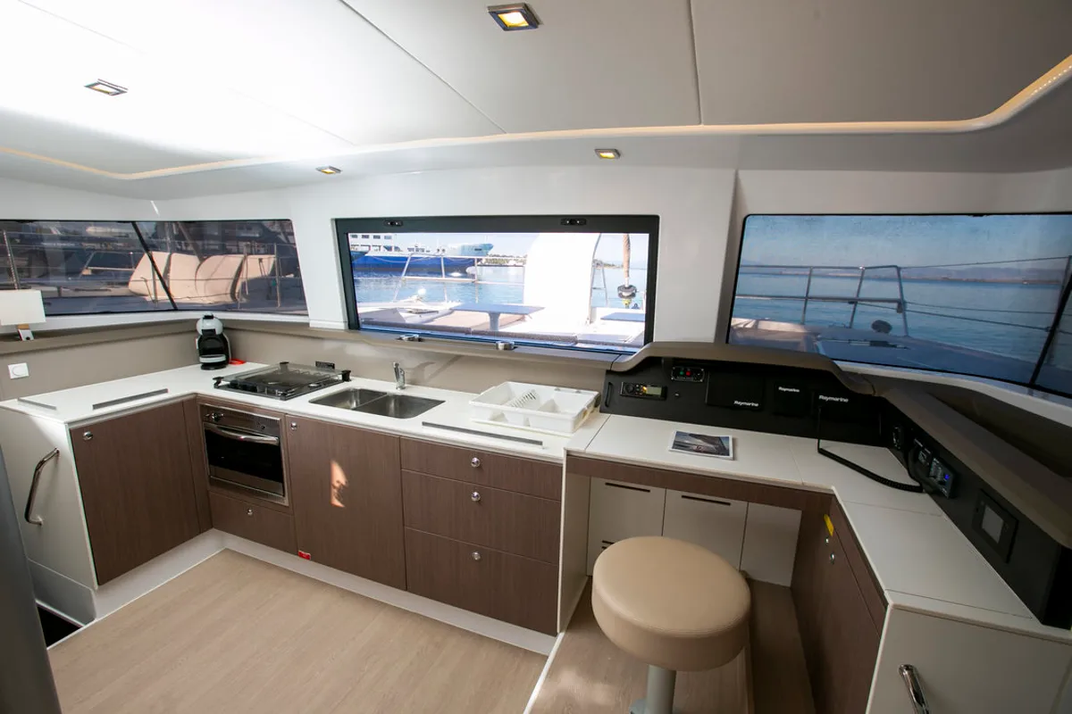Galley of Eleni, a Bali 4.3 catamaran at Sipias Municipal Unit, Greece