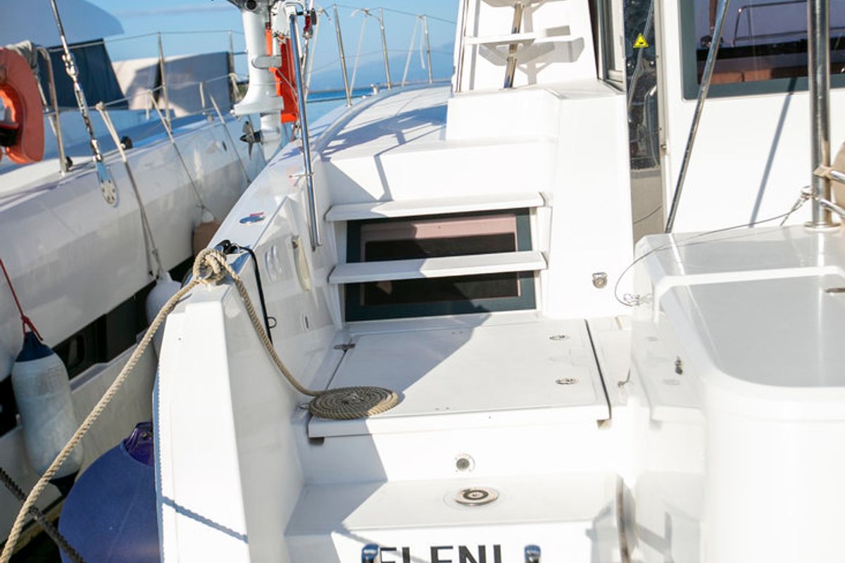 Deck of Eleni, a Bali 4.3 catamaran at Sipias Municipal Unit, Greece