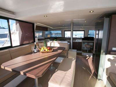 Salon of Eleni, a Bali 4.3 catamaran at Sipias Municipal Unit, Greece