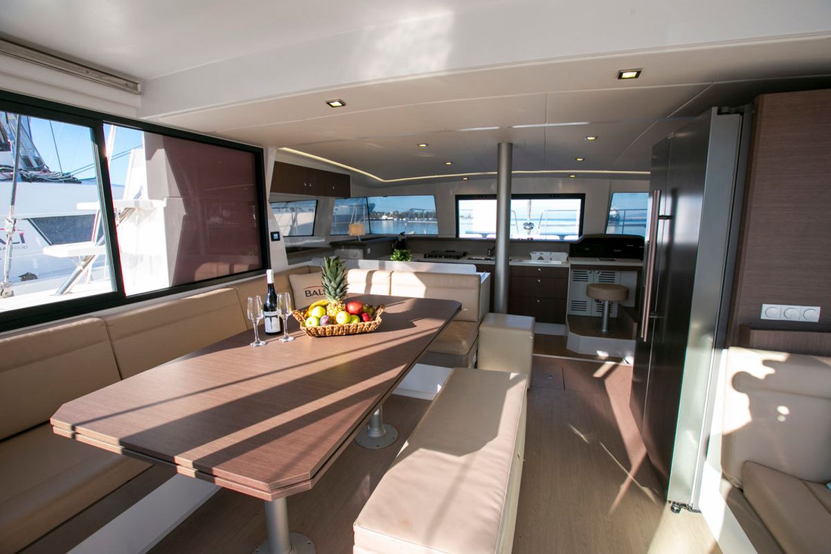 Salon of Eleni, a Bali 4.3 catamaran at Sipias Municipal Unit, Greece
