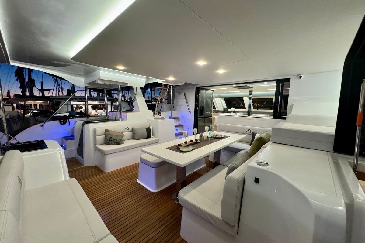 Deck of Art J, a Aventura Catamarans Aventura 45 catamaran at Pirovac, Croatia