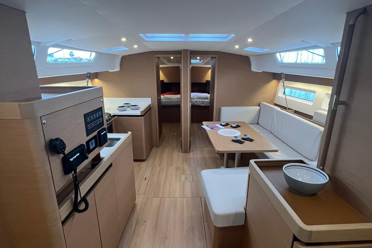 Salon of Rigel, a Jeanneau Sun Odyssey 490 sailboat at Salerno, Italy