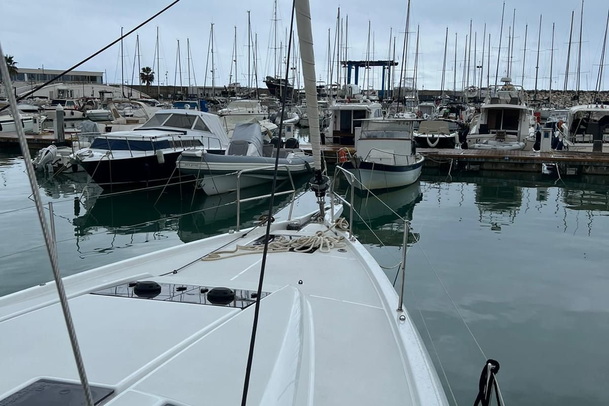 Exterior view of Rigel, a Jeanneau Sun Odyssey 490 sailboat at Salerno, Italy