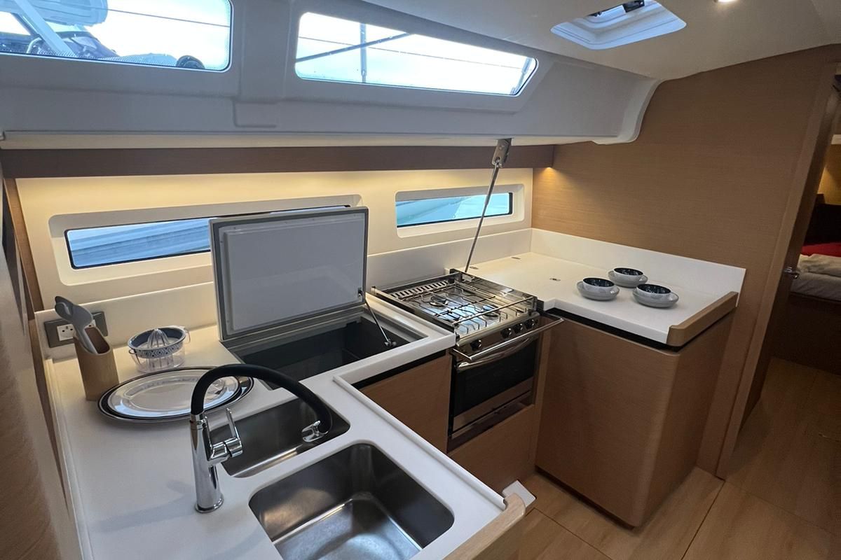 Galley of Rigel, a Jeanneau Sun Odyssey 490 sailboat at Salerno, Italy