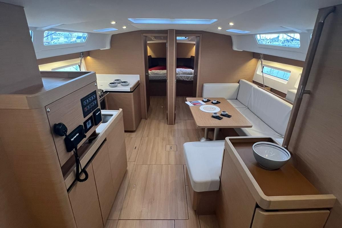 Salon of Rigel, a Jeanneau Sun Odyssey 490 sailboat at Salerno, Italy