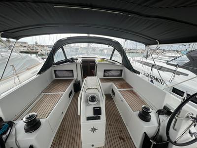 Cockpit of Rigel, a Jeanneau Sun Odyssey 490 sailboat at Salerno, Italy