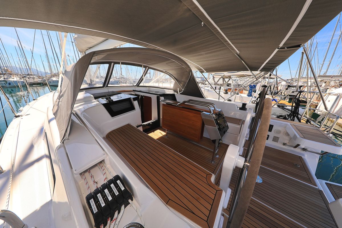 Deck of Sweet Summer, a Hanse Yachts Hanse 388 sailboat at Grad Kaštela, Croatia