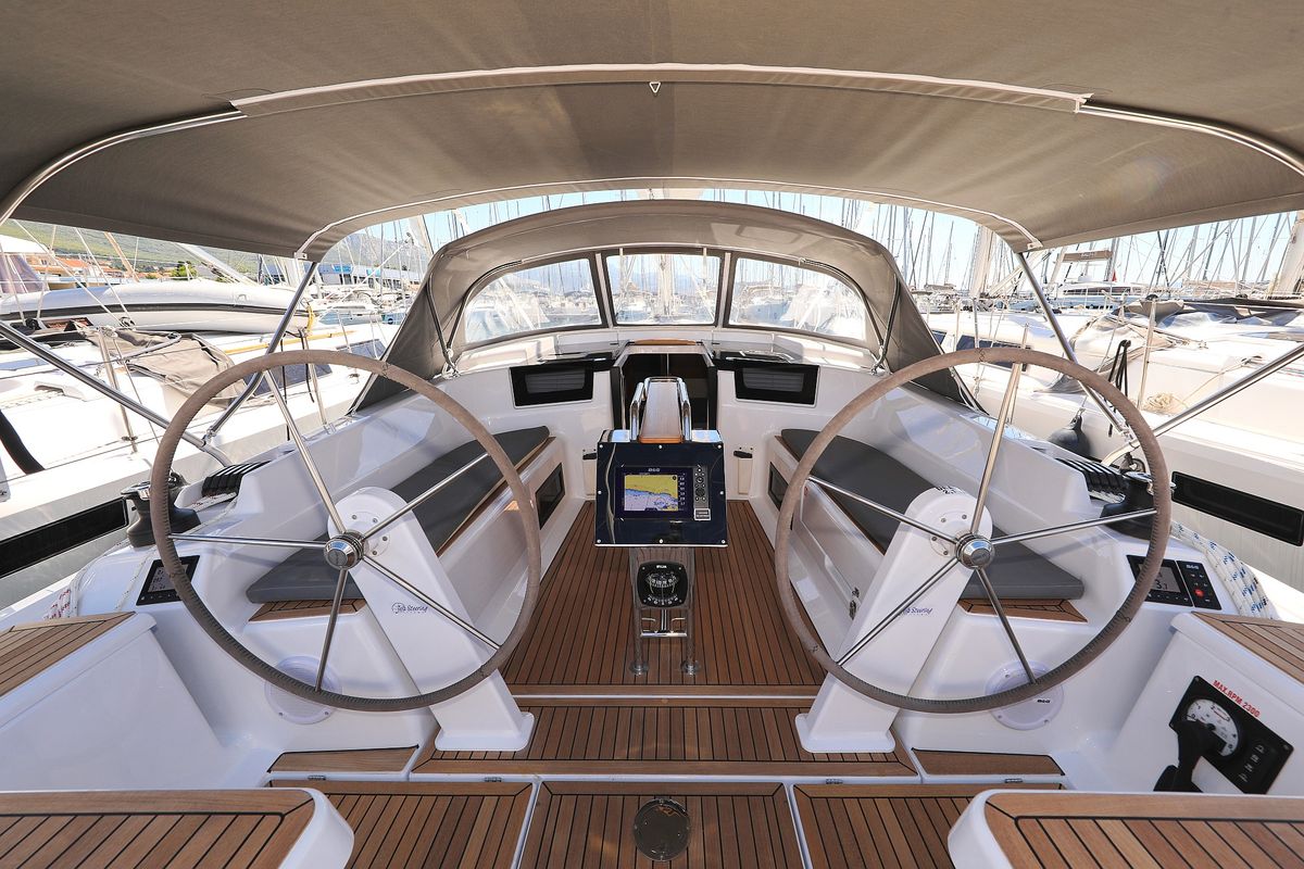 Cockpit of Sweet Summer, a Hanse Yachts Hanse 388 sailboat at Grad Kaštela, Croatia