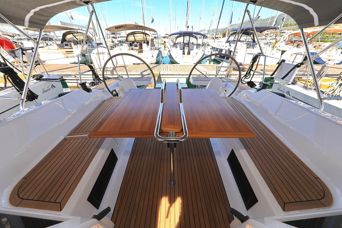 Deck of Sweet Summer, a Hanse Yachts Hanse 388 sailboat at Grad Kaštela, Croatia