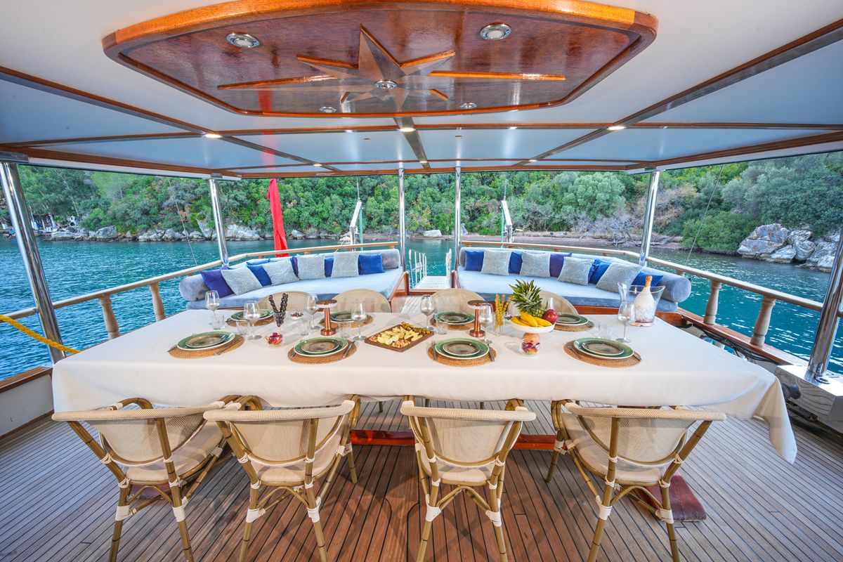 Deck of Hangover, a Gulet Gulet gulet at Marmaris, Turkey