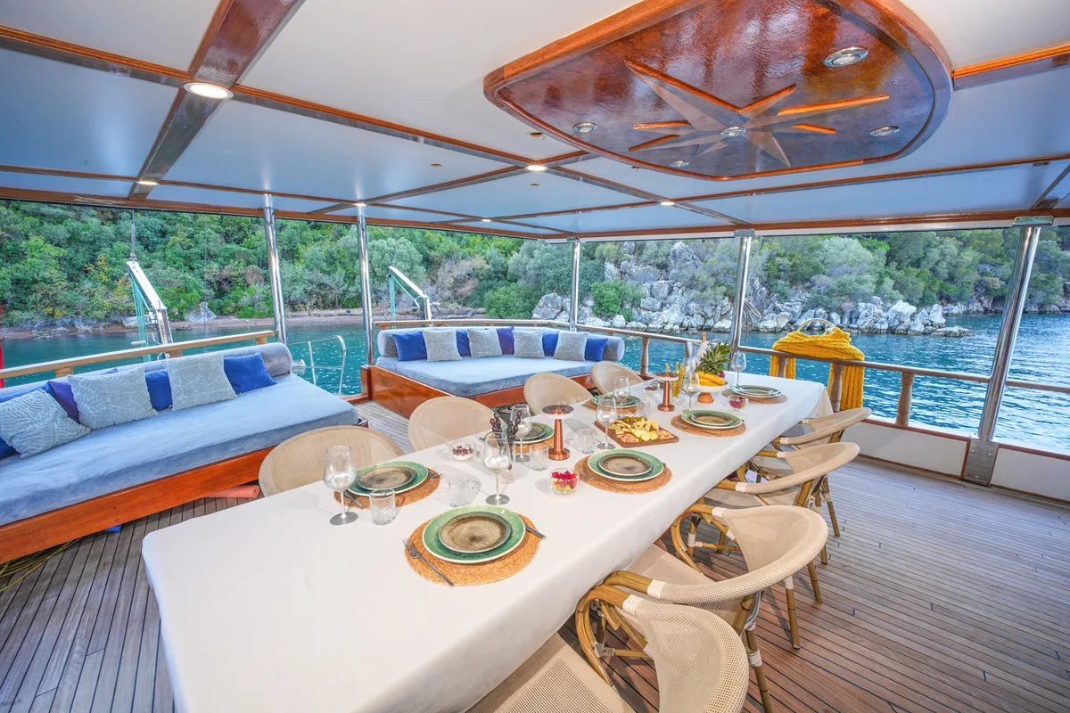 Deck of Hangover, a Gulet Gulet gulet at Marmaris, Turkey