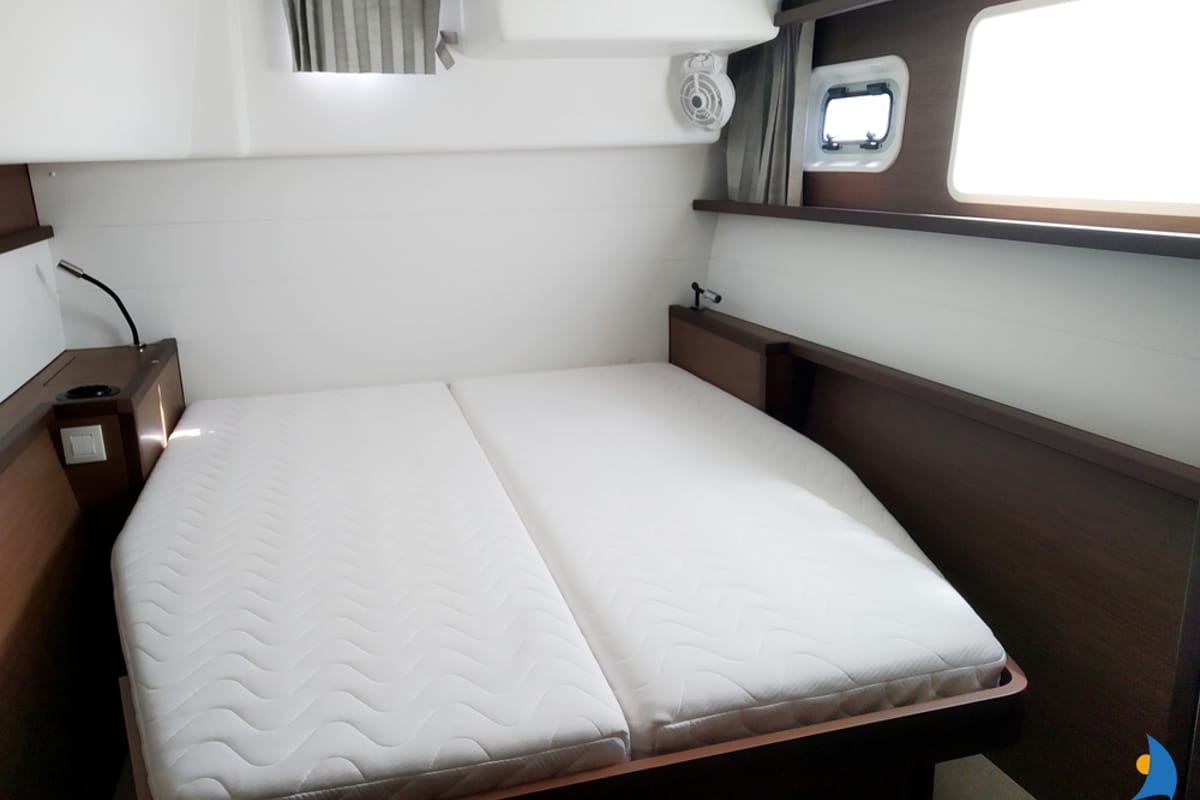 Cabin on Grecostar, a Lagoon 450 Fly catamaran at Athens, Greece