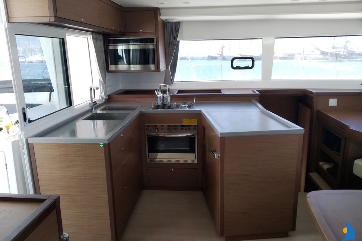 Galley of Grecostar, a Lagoon 450 Fly catamaran at Athens, Greece