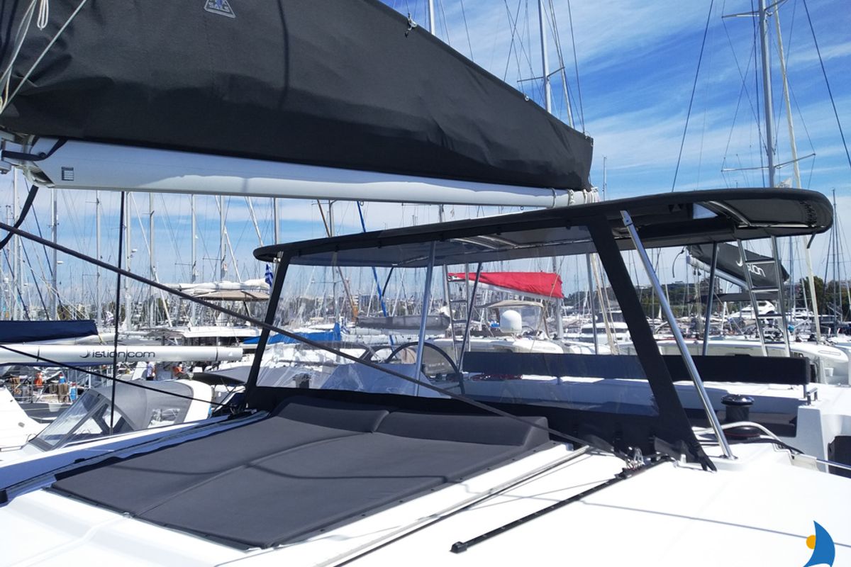 Deck of Grecostar, a Lagoon 450 Fly catamaran at Athens, Greece