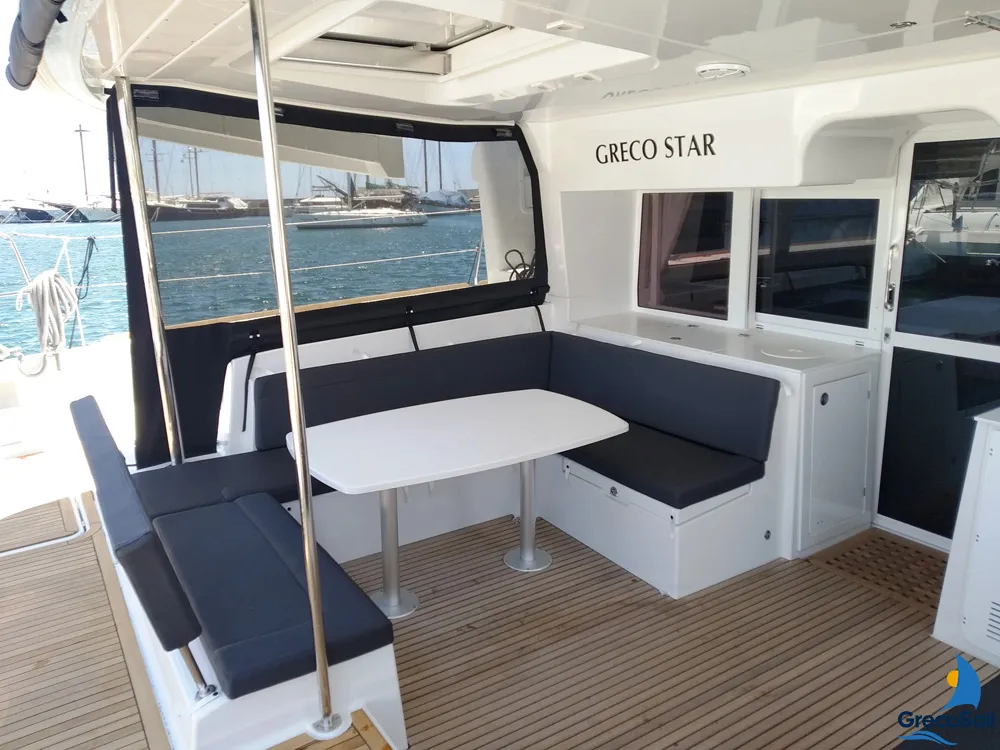 Deck of Grecostar, a Lagoon 450 Fly catamaran at Athens, Greece