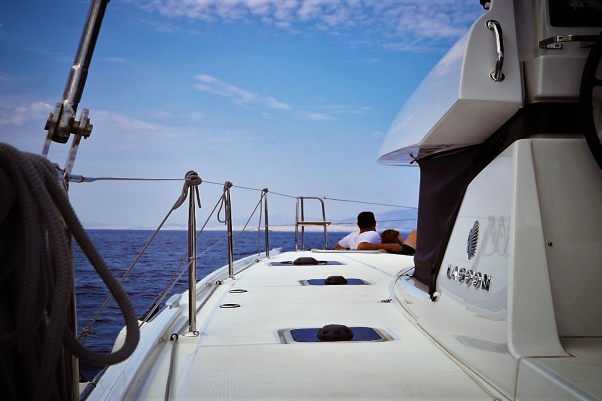 Deck of Kit Cat, a Lagoon 42 catamaran at Athens, Greece