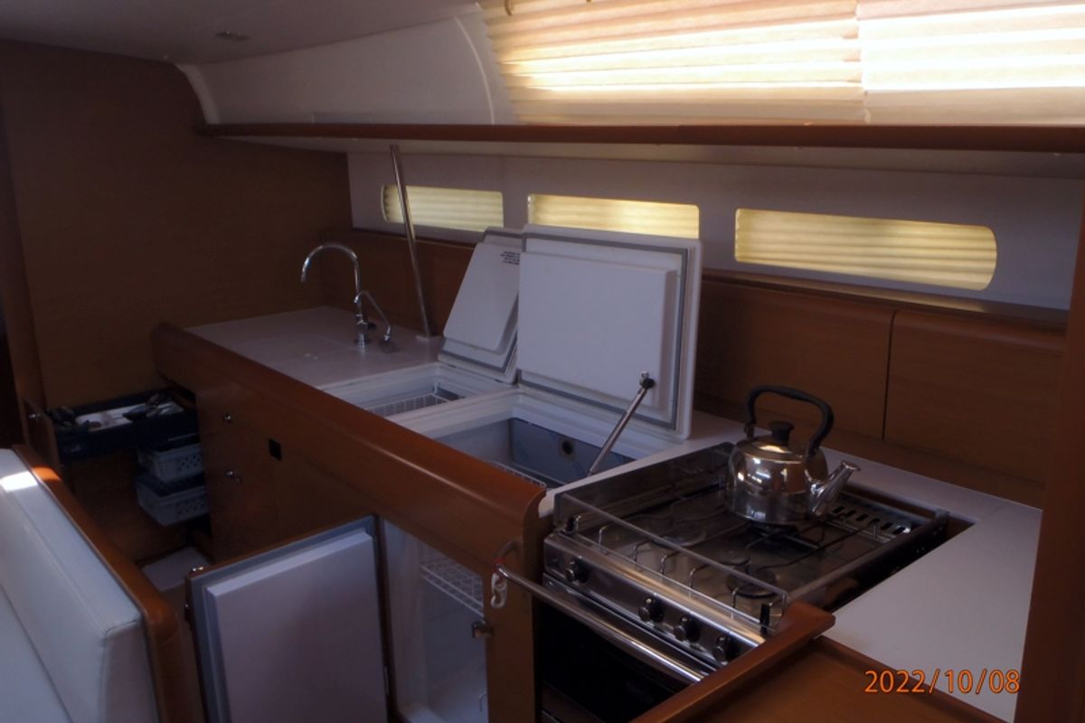 Galley of Mayflower, a Jeanneau Sun Odyssey 519 sailboat at Benitses, Greece