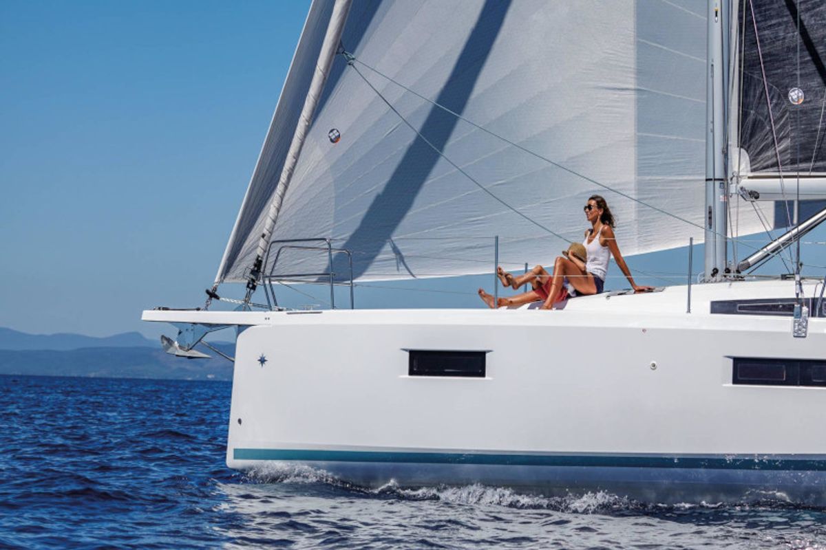 Deck of Locean, a Jeanneau Sun Odyssey 410 sailboat at Municipal Unit of Lefkada, Greece