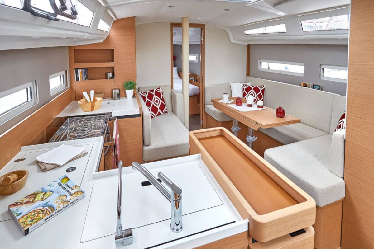 Galley of Locean, a Jeanneau Sun Odyssey 410 sailboat at Municipal Unit of Lefkada, Greece