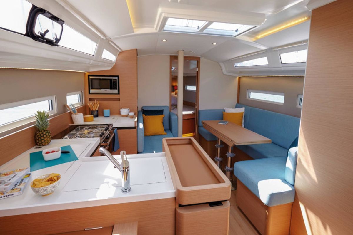 Galley of Locean, a Jeanneau Sun Odyssey 410 sailboat at Municipal Unit of Lefkada, Greece