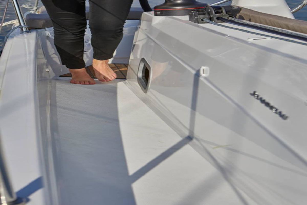 Deck of Locean, a Jeanneau Sun Odyssey 410 sailboat at Municipal Unit of Lefkada, Greece