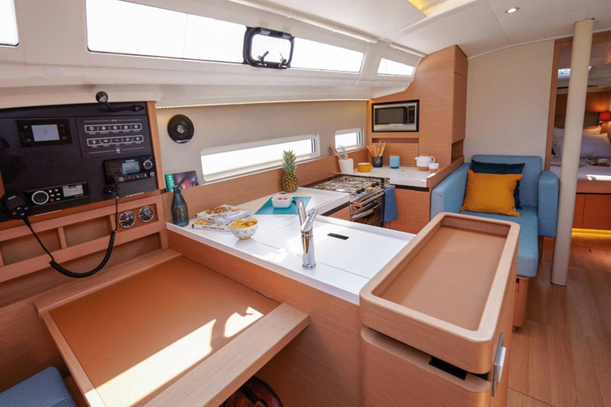 Galley of Locean, a Jeanneau Sun Odyssey 410 sailboat at Municipal Unit of Lefkada, Greece