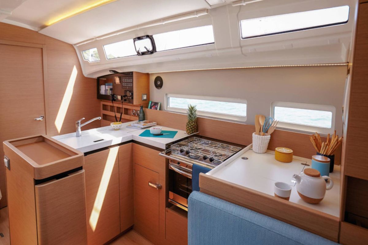 Galley of Locean, a Jeanneau Sun Odyssey 410 sailboat at Municipal Unit of Lefkada, Greece