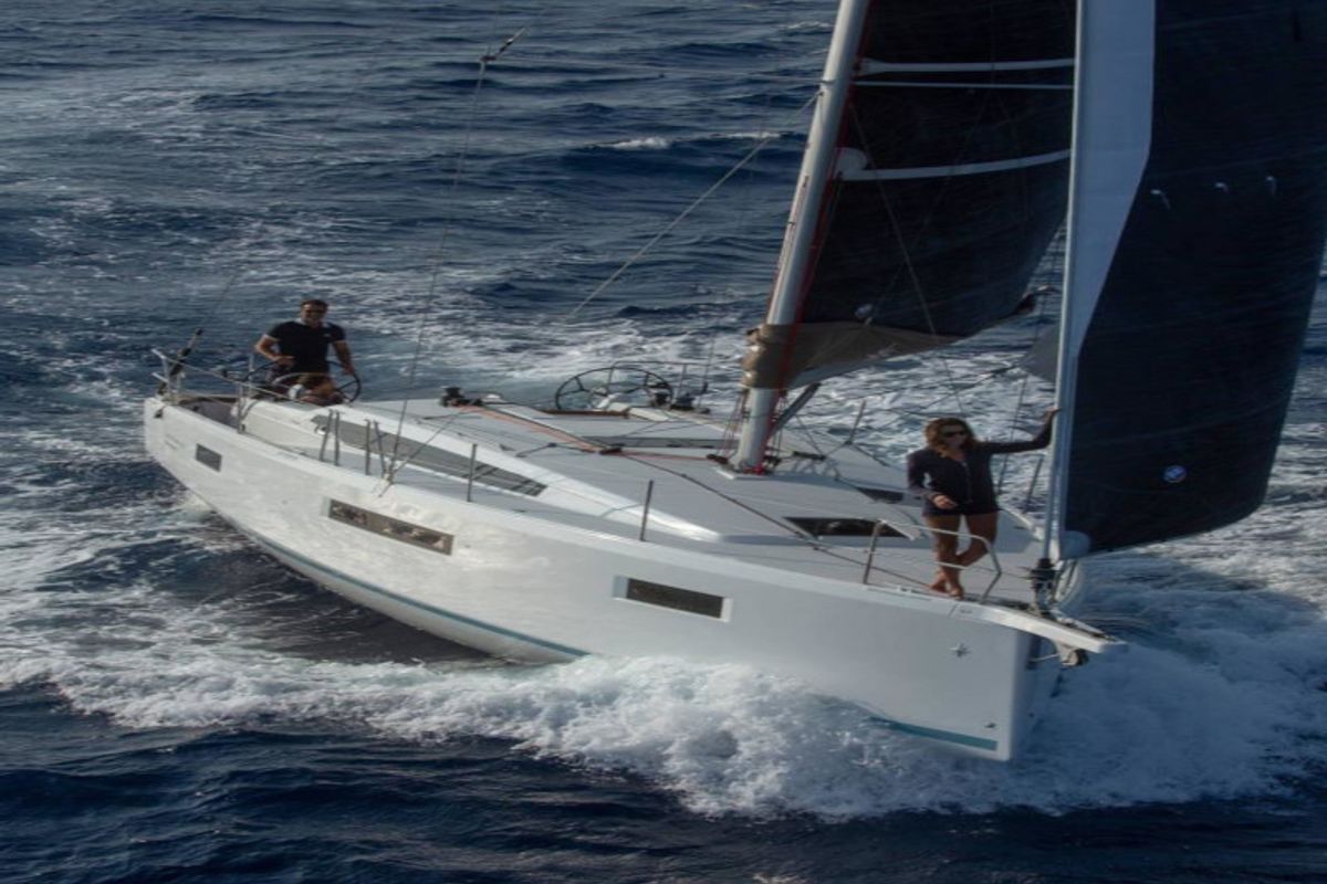 Exterior view of Locean, a Jeanneau Sun Odyssey 410 sailboat at Municipal Unit of Lefkada, Greece