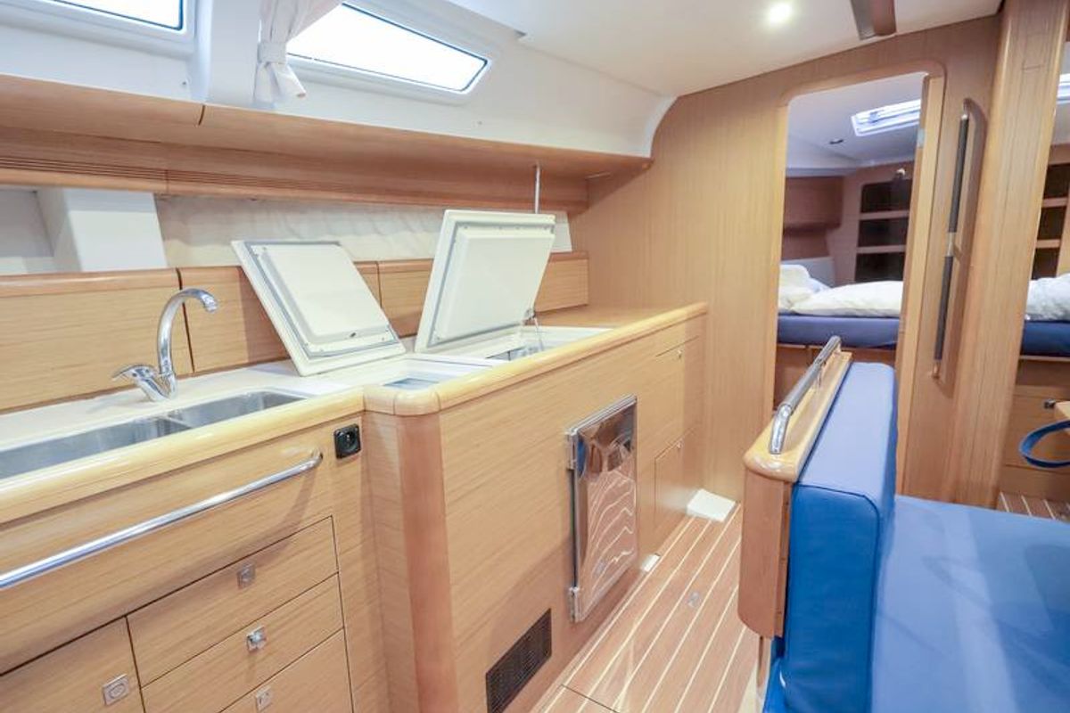 Galley of OCEANIA, a Jeanneau Sun Odyssey 44 i sailboat at Piombino, Italy
