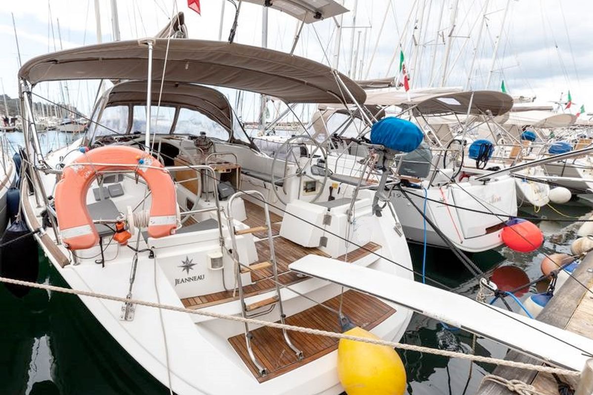 Exterior view of OCEANIA, a Jeanneau Sun Odyssey 44 i sailboat at Piombino, Italy