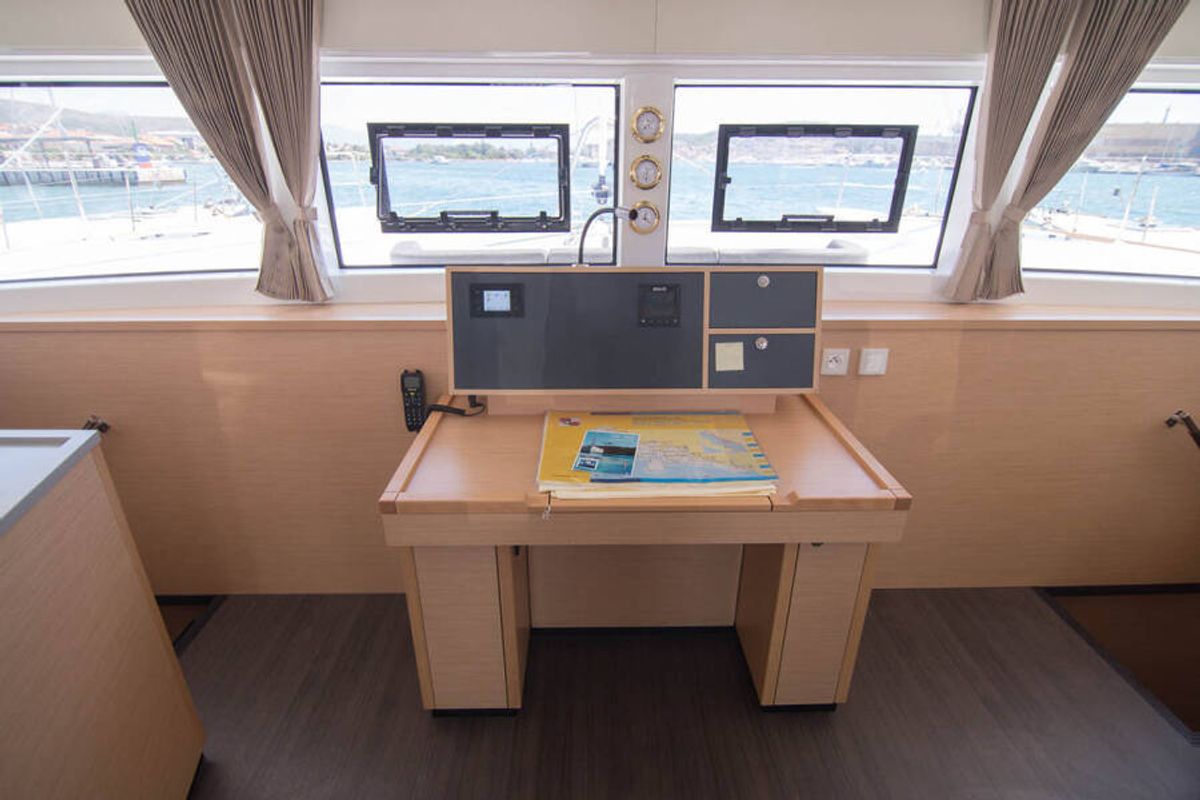 Salon of LinaHanna, a Lagoon 52 F catamaran at Grad Šibenik, Croatia