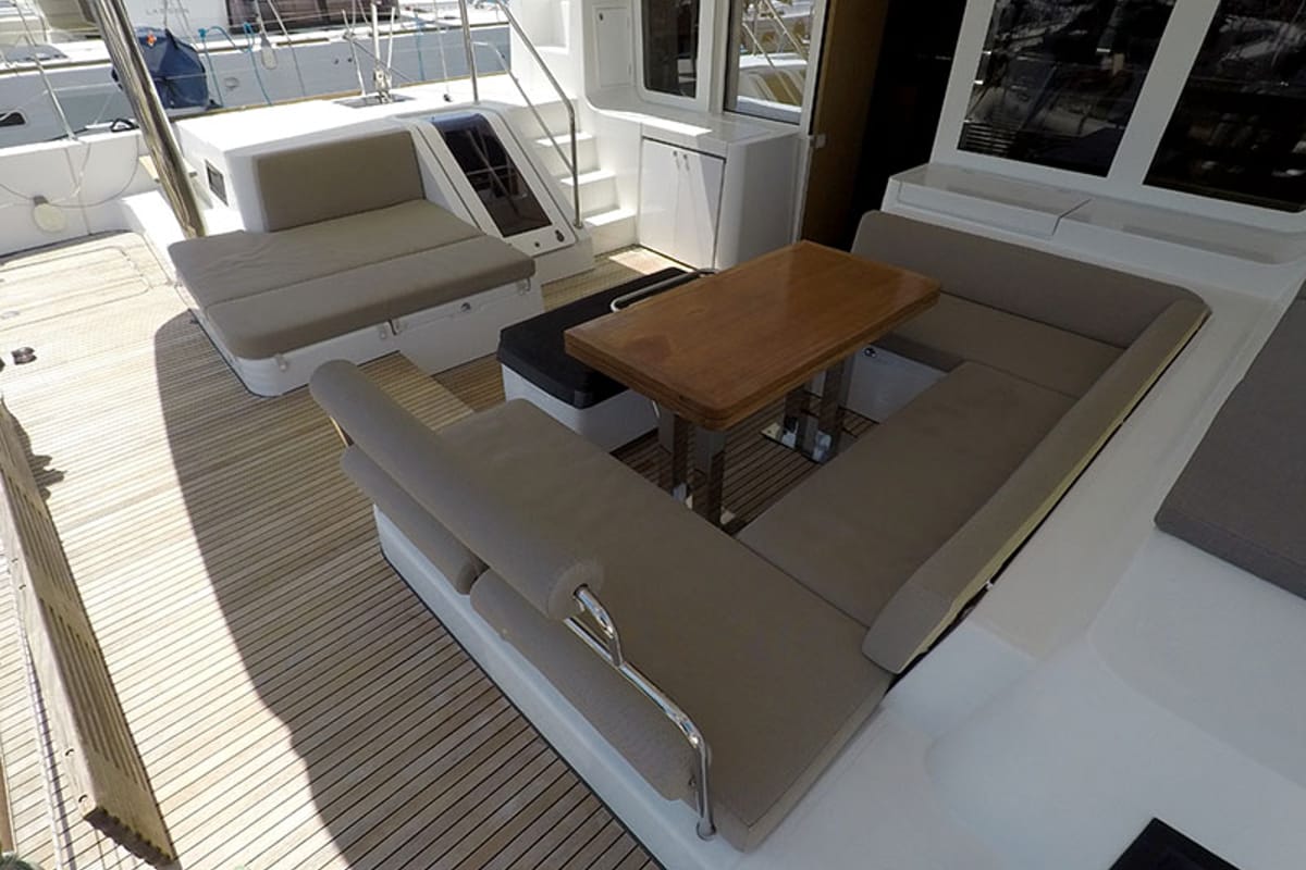 Cockpit of LinaHanna, a Lagoon 52 F catamaran at Grad Šibenik, Croatia