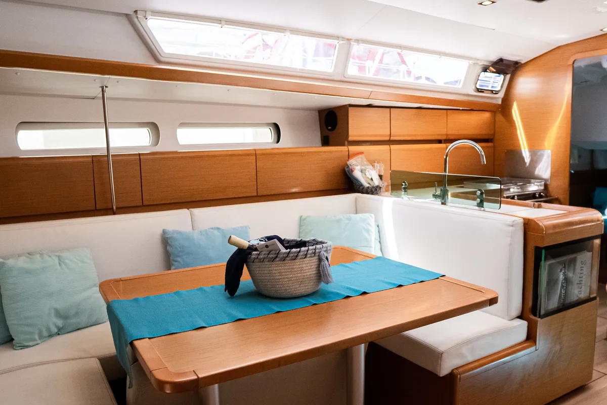 Salon of Izzi, a Jeanneau Sun Odyssey 419 sailboat at Municipal Unit of Lefkada, Greece