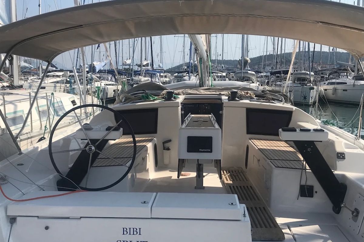 Cockpit of Bibi, a Dufour 430 GL sailboat at Seget Donji, Croatia