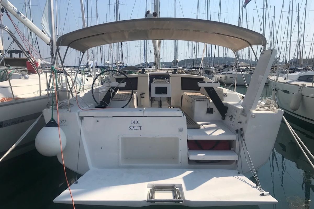 Deck of Bibi, a Dufour 430 GL sailboat at Seget Donji, Croatia