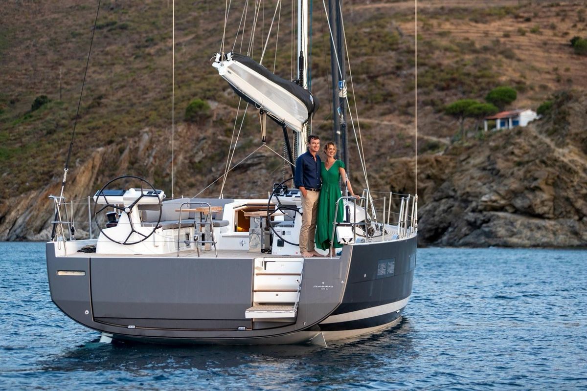 Exterior view of Elyvian Breeze, a Jeanneau 60 sailboat at Santa Maria di Leuca, Italy