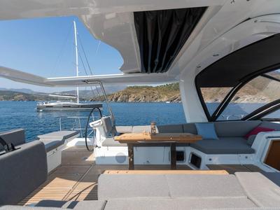 Deck of Elyvian Breeze, a Jeanneau 60 sailboat at Santa Maria di Leuca, Italy