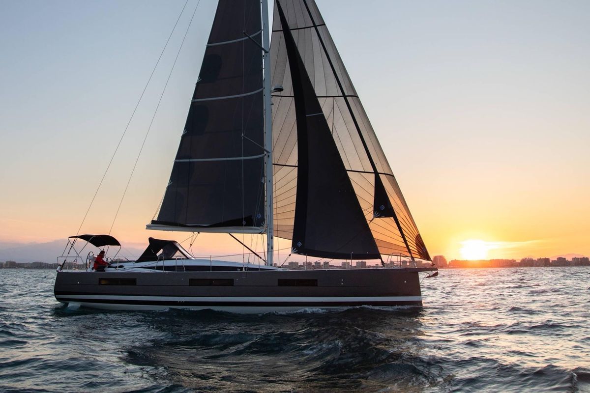 Exterior view of Elyvian Breeze, a Jeanneau 60 sailboat at Santa Maria di Leuca, Italy