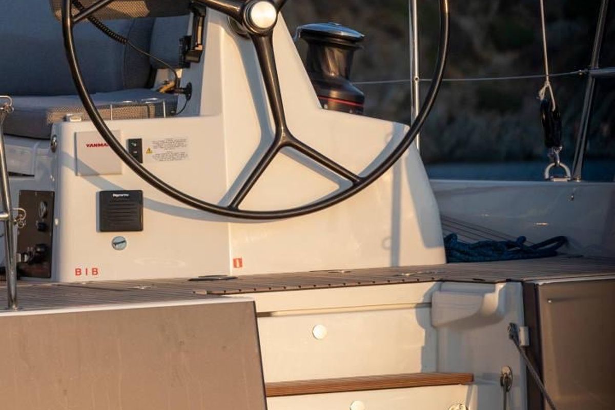 Cockpit of Elyvian Breeze, a Jeanneau 60 sailboat at Santa Maria di Leuca, Italy