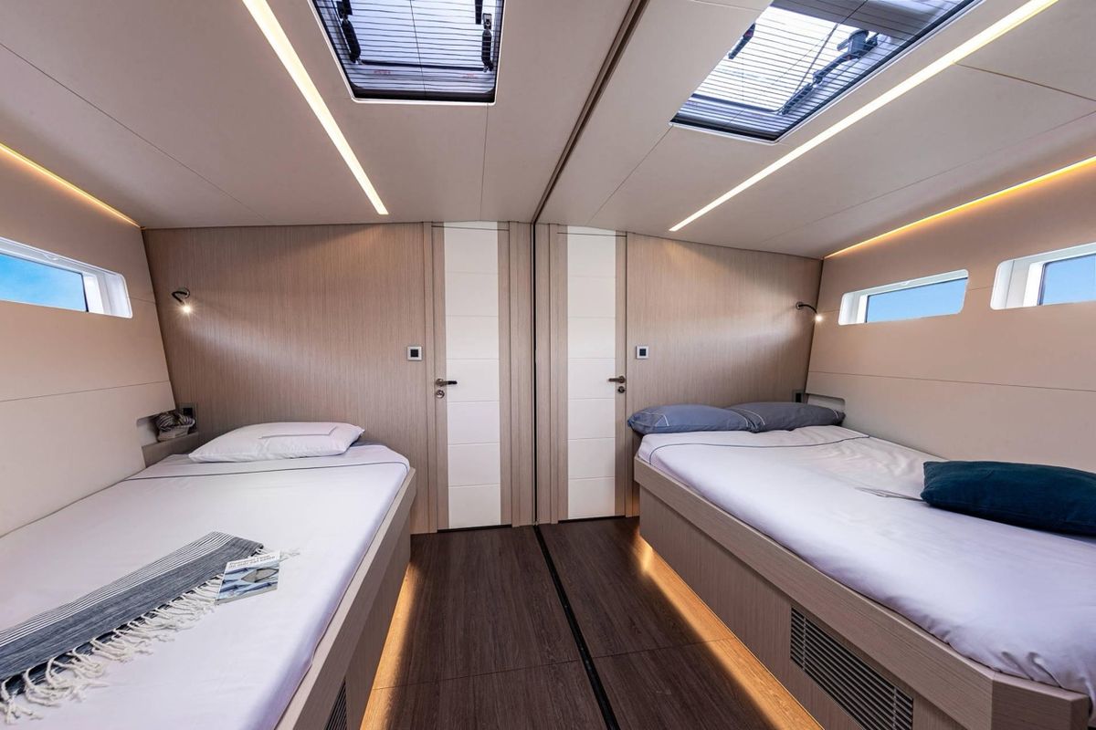 Cabin on Elyvian Breeze, a Jeanneau 60 sailboat at Santa Maria di Leuca, Italy