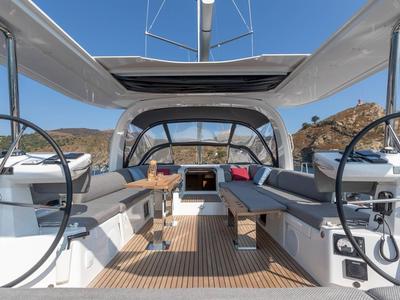 Cockpit of Elyvian Breeze, a Jeanneau 60 sailboat at Santa Maria di Leuca, Italy