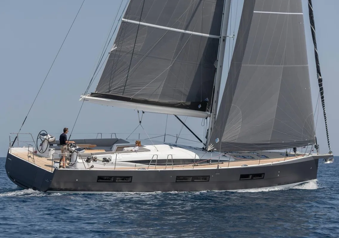 Exterior view of Elyvian Breeze, a Jeanneau 60 sailboat at Santa Maria di Leuca, Italy