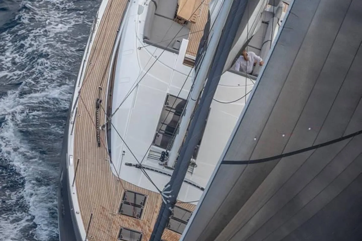 Exterior view of Elyvian Breeze, a Jeanneau 60 sailboat at Santa Maria di Leuca, Italy