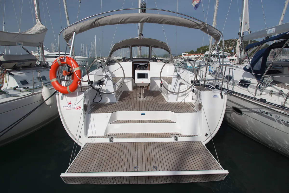 Deck of MH 53, a Bavaria Cruiser 46 sailboat at Murter, Croatia