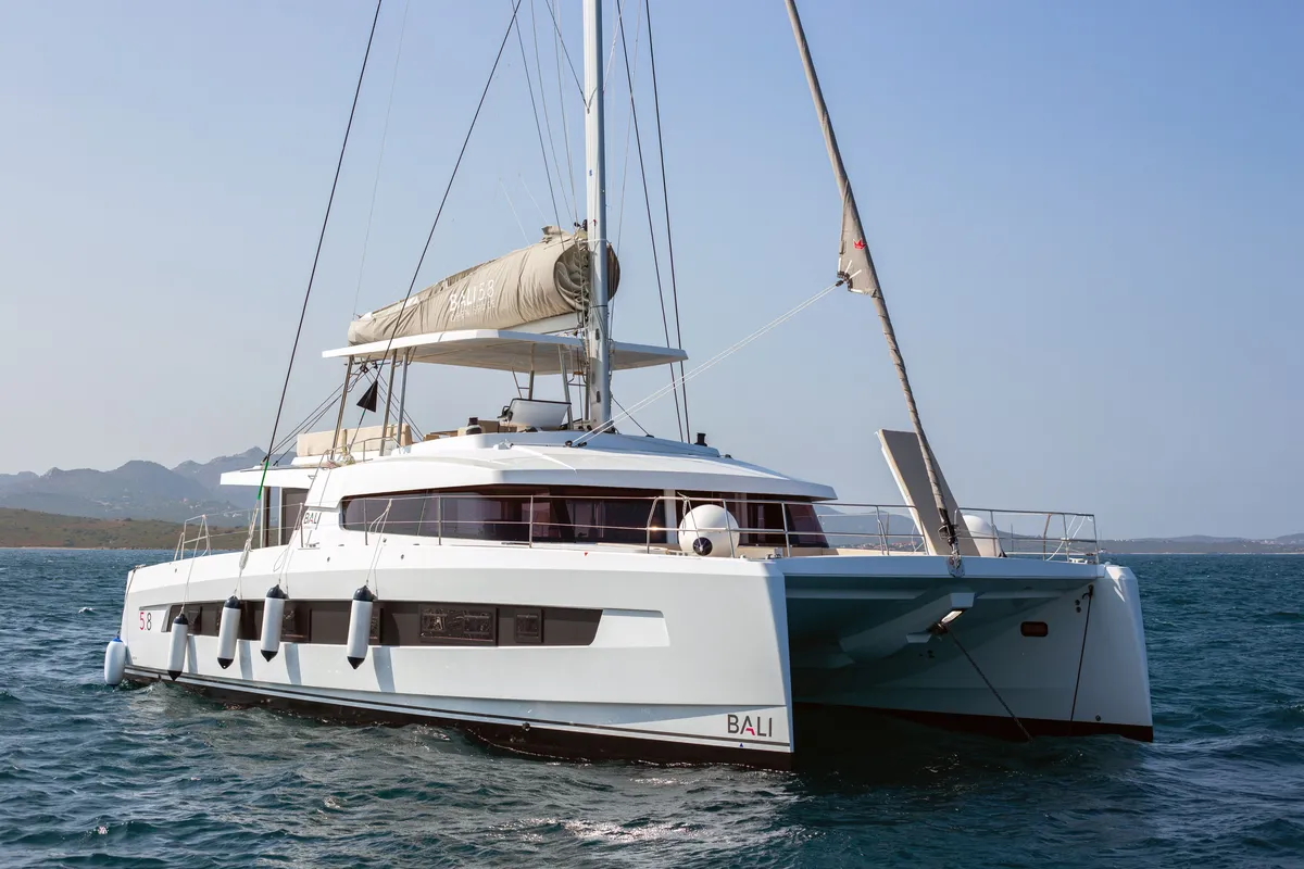 Exterior view of Puma, a Bali 5.8 catamaran at Olbia, Italy