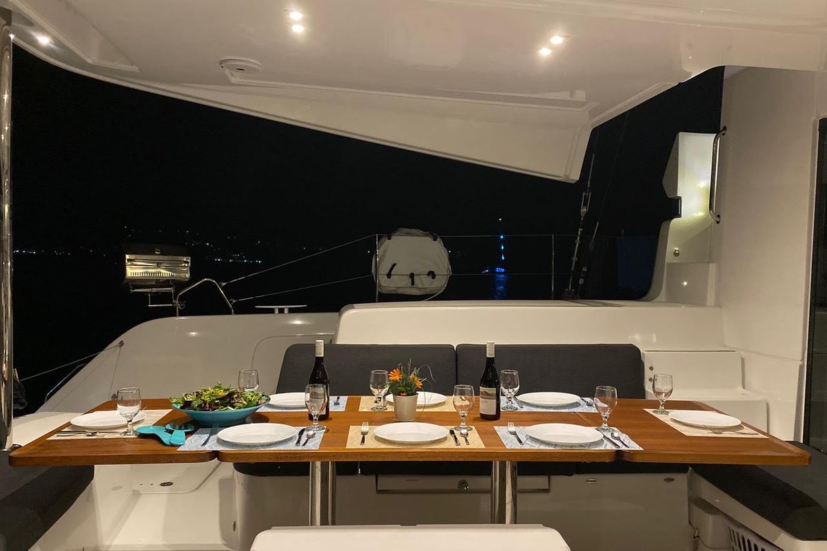 Deck of Out of the Blue, a Lagoon 50 catamaran at Parham Town, British Virgin Islands